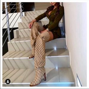 Gucci Rare GG Supreme Logo Over The Knee Boots